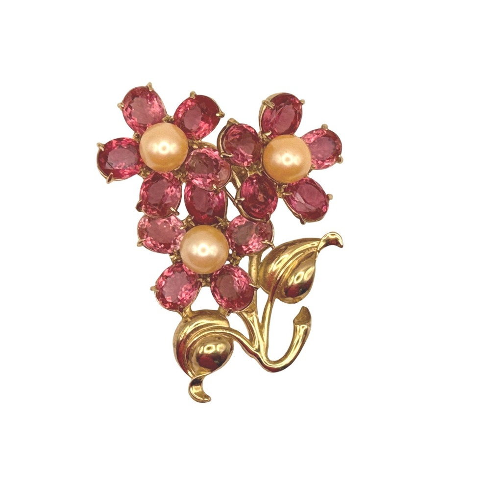Weinberg New York Brooch Womens Pink Gold Flower Faux Pearl Crystal Vintage